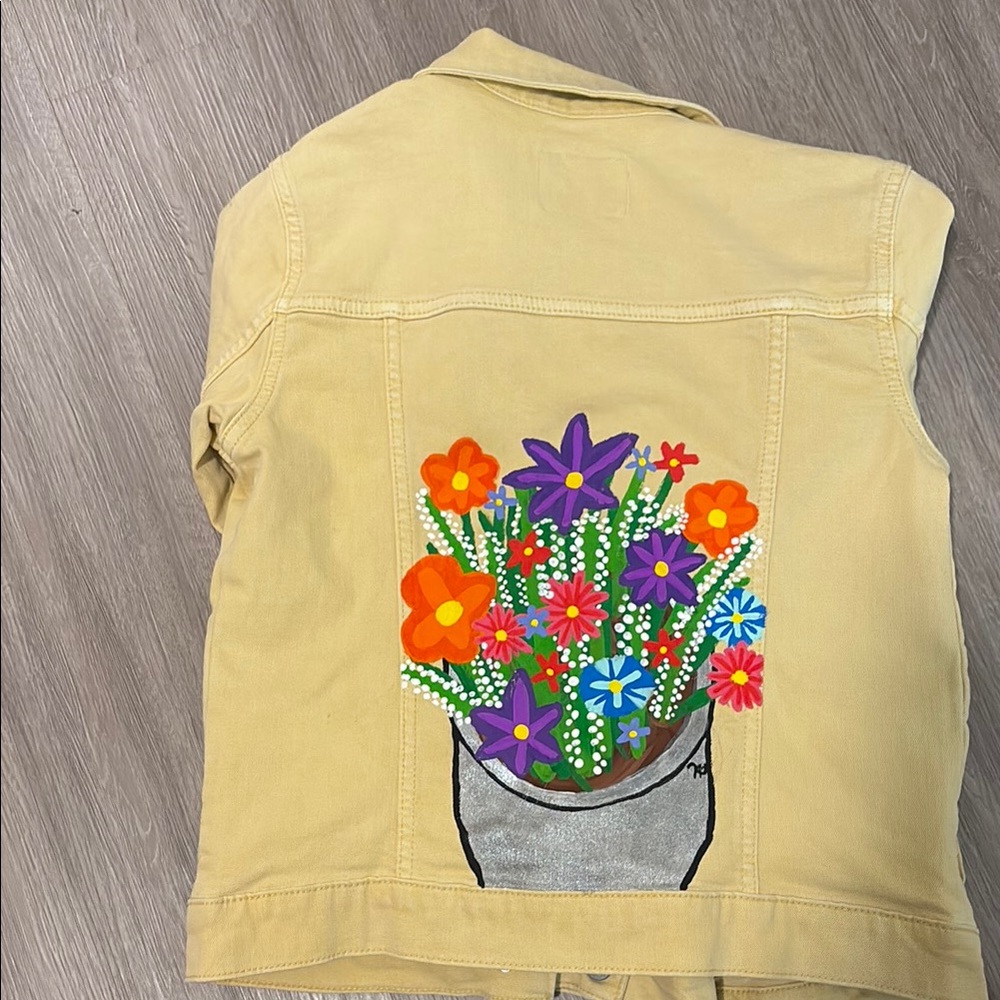 Hand-Painted Floral Tan Jacket